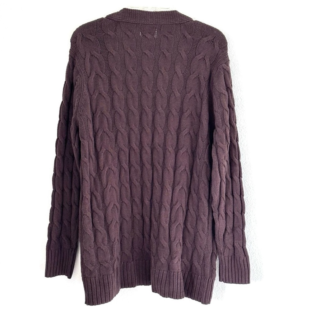 St. John’s Bay Women's Dark Brown Long Sleeve Open Front Cable Knit Cardigan - Picture 3 of 3